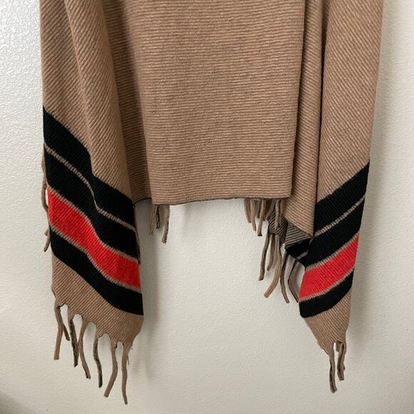 Lane Bryant Poncho Womens Tan Open Front Striped Fringe Cardigan Duster Sweater - Picture 7 of 12